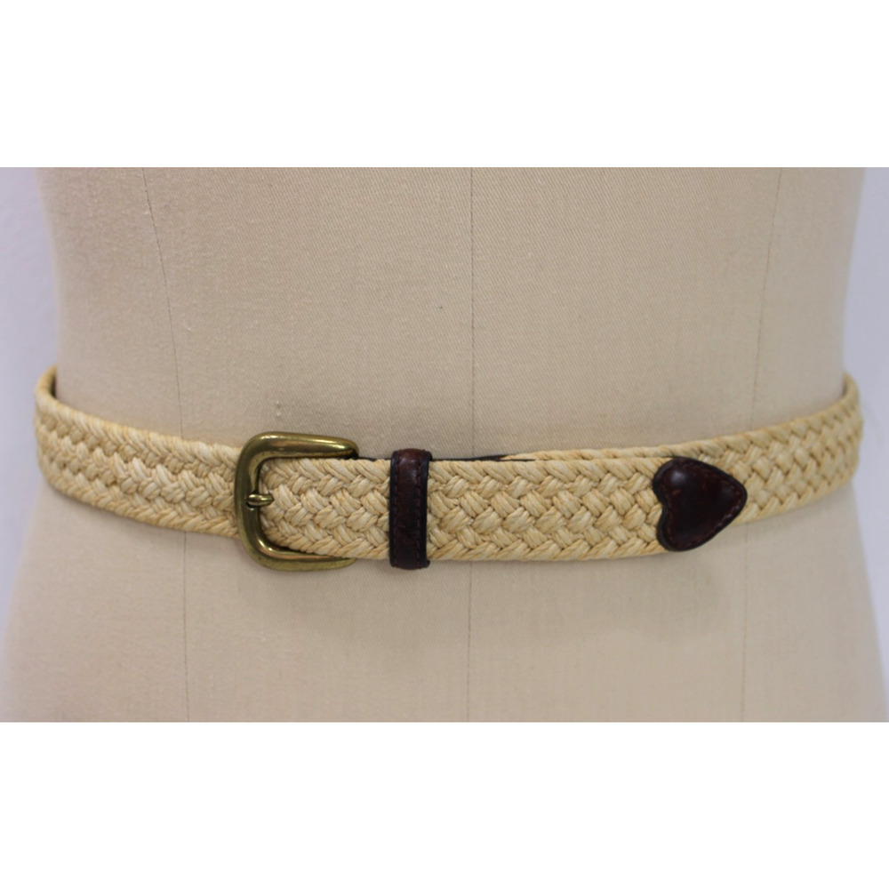 Vintage Trafalgar Belt Size M Woven Jute Cotton Leather Belt Ivory & Brown USA